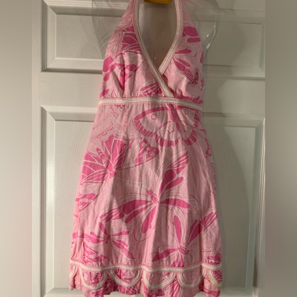 Lilly Pulitzer Dresses & Skirts - Lilly Pulitzer Vintage Pink  Halter Dress with Butterfly Print